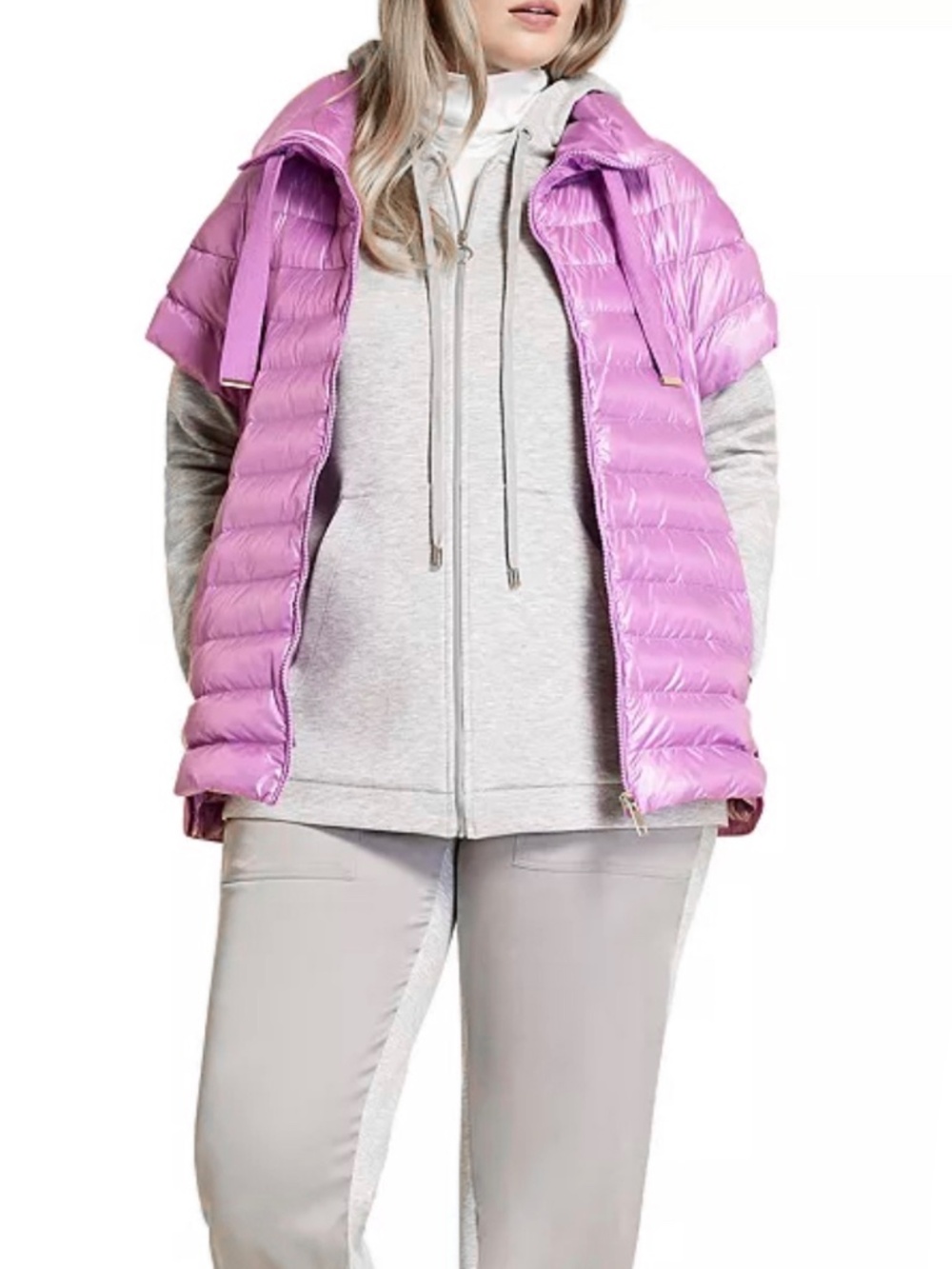 MARINA SPORT Marina Rinaldi Obliquo Mixed-Media Hooded Jacket Size XL